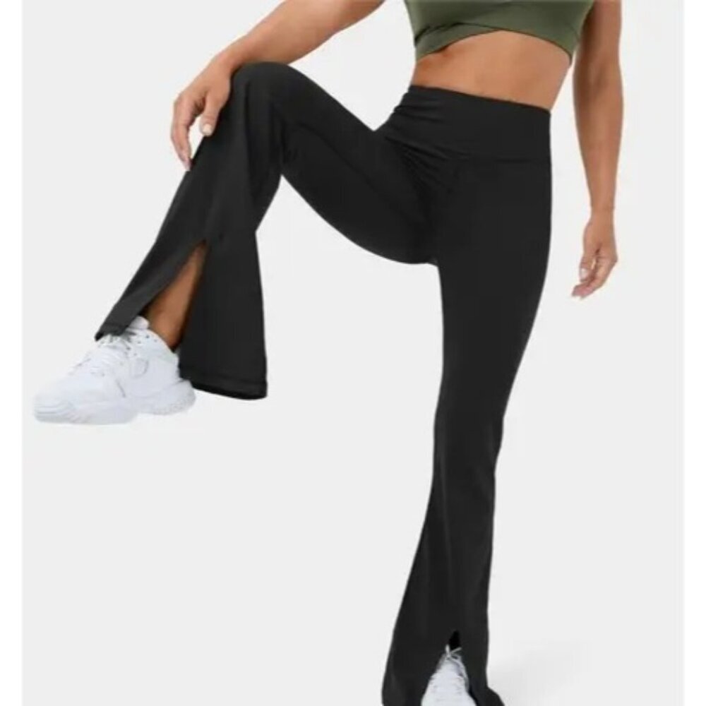 aerie Black High-Rise Split-Hem Flare Leggings